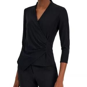 Anne Klein Draped Asymmetric Black Blouse Size XL NWT